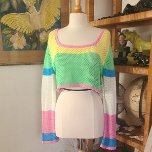 Sincerely Jules Crochet Colorblock Long Sleeve Crop Top Size XL